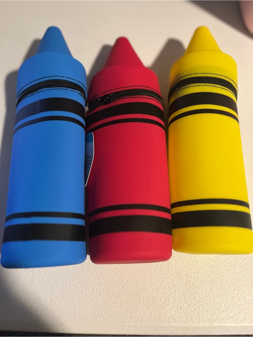 Kids Crayon Pencil Case - Blue, Red & Yellow Zip Pouches htf